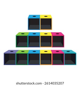 Open colorful box with many holes. Vector