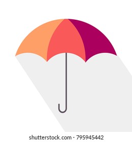 Open colorful umbrella with handle over white. Vector illustration