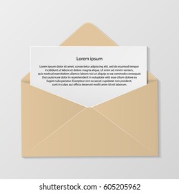 Open Colour Envelope With Invitation Card Realistic Mockup Isolated Eps 10