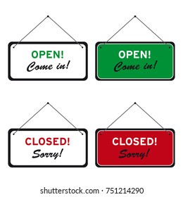 Open come in! Closed sorry! Signs vector set
