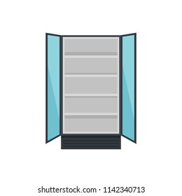 Open commercial fridge icon. Flat illustration of open commercial fridge vector icon for web isolated on white