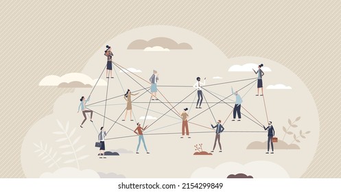 Open communication and employees thoughts sharing tiny person concept. Business model with free ideas exchanging and discussion around all partners vector illustration. Group connection network.