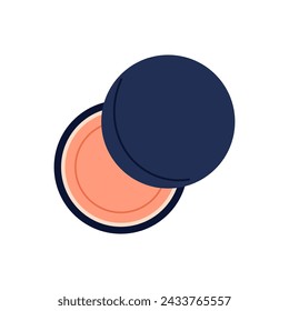 Open compact powder for face skin makeup, round case with cosmetic product vector illustration
