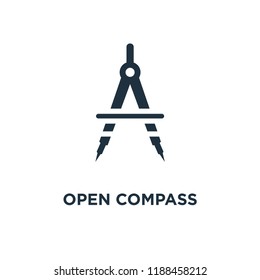 Open Compass icon. Black filled vector illustration. Open Compass symbol on white background. Can be used in web and mobile.