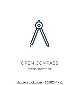 Open compass icon. Thin linear open compass outline icon isolated on white background from measurement collection. Line vector sign, symbol for web and mobile