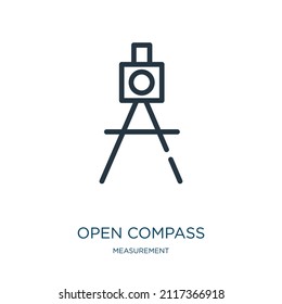 open compass thin line icon. open, compasses linear icons from measurement concept isolated outline sign. Vector illustration symbol element for web design and apps.