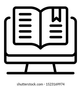 Open computer book icon. Outline open computer book vector icon for web design isolated on white background