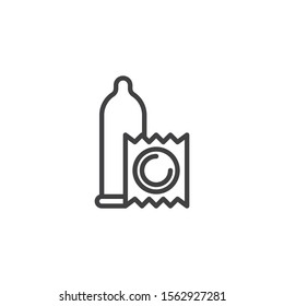 Open condom package line icon. linear style sign for mobile concept and web design. Condom, contraceptive outline vector icon. Safe sex symbol, logo illustration. Vector graphics