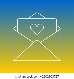 An open congratulatory envelope with an enclosed heart is drawn with a white outline on a gradient background of yellow and blue. Vetcor.