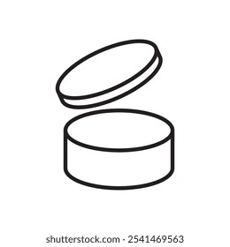 Open container icon. Simple packaging symbol. Lid lifted outline. Vector graphic.