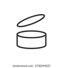 Open container with lid, linear icon. Storage container and packaging concept. Line with editable stroke.