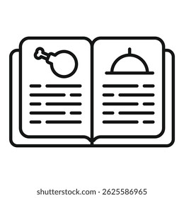 Open cookbook showing chicken leg and tray drawing representing recipe book for cooking delicious meals