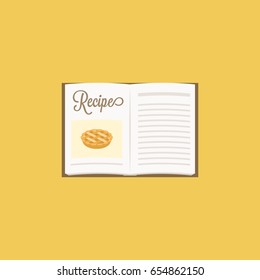 open cooking book with photo inside, flat design vector