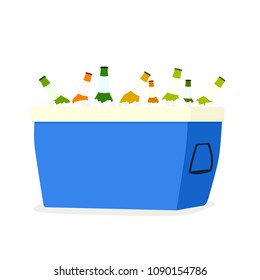 Open cooler box with beer bottles. Picnic clipart isolated on white background