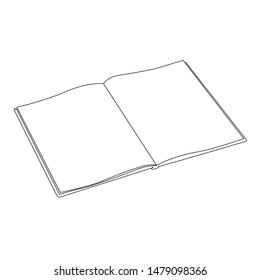 Open copybook one line drawing on white isolated background. Vector illustration