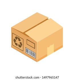Open corrugated isometric box. Concept for cargo shipping, unpacking.Vector icon isolated on white background.
