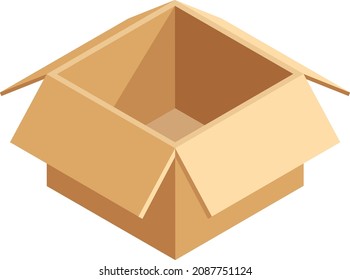 Open cube box. Isometric cardboard parcel package