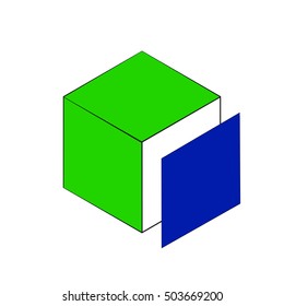 open , cube , geometrical figure , box, outdoor box , blue, green 