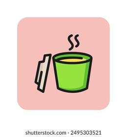 Open cup with hot drink line icon. Tea, takeaway coffee, coffee break. Takeaway drink concept. Vector illustration can be used for topics like drink, cafe, menu