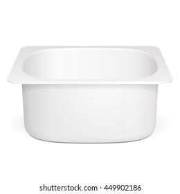 Open Cup Tub Food Plastic Container For Dessert, Yogurt, Ice Cream, Sour Cream Or Snack. Illustration Isolated On White Background. Mock Up Template Ready For Your Design. Vector EPS10