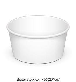 Open Cup Tub Food Plastic Container For Dessert, Yogurt, Ice Cream, Sour cream Or Snack. Illustration Isolated On White Background. Mock Up Template Ready For Your Design. Vector EPS10
