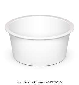 Open Cup Tub Food Plastic Container For Dessert, Yogurt, Ice Cream, Sour Cream Or Snack. Illustration Isolated On White Background. Mock Up Template Ready For Your Design. Vector EPS10