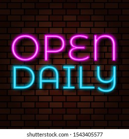 open daily neon light text effect illustration