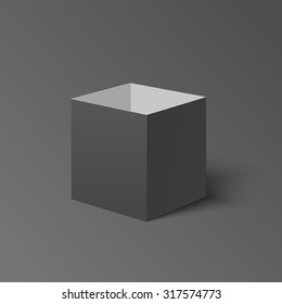 Open dark isolated isometric box. Open isometric cardboard box. Open isometric transportation box. Delivery isometric box. Gift isometric box. Parcel isometric box. Black isometric cardboard box. Ship