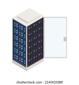 Open data center rack isometric icon 3d vector illustration