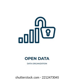 Open data icon. Linear vector illustration from data organization collection. Outline open data icon vector. Thin line symbol for use on web and mobile apps, logo, print media.
