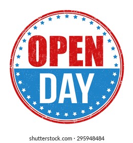 Open Day grunge rubber stamp on white background, vector illustration