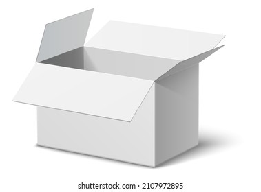 Open delivery box. Blank white paper package