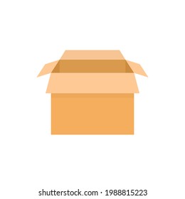 Open delivery box. Carton container element. Packaging box symbol. Cardboard parcel isometric icon. Vector isolated on white.