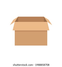 Open delivery box. Carton container element. Packaging box symbol. Cardboard parcel isometric icon. Vector isolated on white.