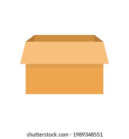 Open delivery box. Carton container element. Packaging box symbol. Cardboard parcel isometric icon. Vector isolated on white.