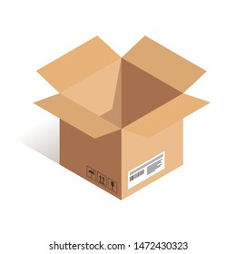 Open delivery box isometric icon isolated on white background. Online shipping vector illustration. Can use for web, apps, infographics
