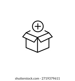 Abra la caja de entrega y el símbolo más. Actualizar de lista de paquetes. Icono de Vector de trazo perfecto y editable