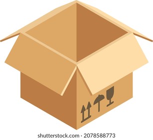 Open delivery package. Empty cardboard box icon
