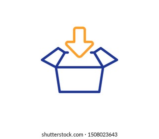 Open delivery parcel sign. Get box line icon. Cargo package symbol. Colorful outline concept. Blue and orange thin line get box icon. Vector