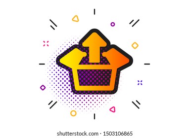 Open delivery parcel sign. Halftone circles pattern. Send box icon. Cargo package symbol. Classic flat send box icon. Vector