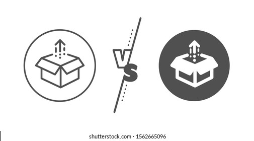 Open delivery parcel sign. Versus concept. Send box line icon. Cargo package symbol. Line vs classic send box icon. Vector