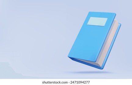 Open diary blue book floating on pastel background with notebook reading writing training learning education concept. cartoon style element banner, Eps 10 vector. 3d render illustration