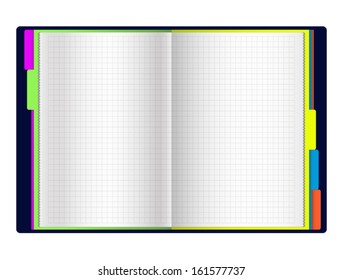 Open diary with color bookmarks