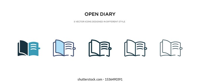 open diary icon in different style vector illustration. two colored and black open diary vector icons designed in filled, outline, line and stroke style can be used for web, mobile, ui