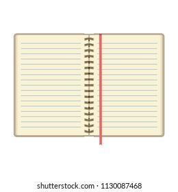Open diary or personal organizer with empty pages. Isolated on white background daily planner. Vector EPS 10.