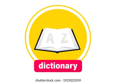 Open dictionary book icon. Flat vector illustration. Dictionary of english language icon. Translate vocabulary symbol. Education. Reading, education, e-book, literature, encyclopedia