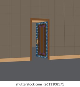 Open digital door design 
 closed door
open door
open doors
brown door