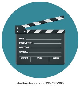 Open Director Clapboard Movie Clapperboard Vector Template - Isolated On Blue Circle Background