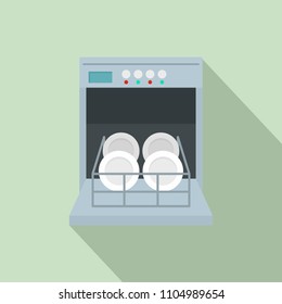 Open dishwasher icon. Flat illustration of open dishwasher vector icon for web design