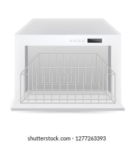 Open dishwasher icon. Realistic illustration of open dishwasher vector icon for web design